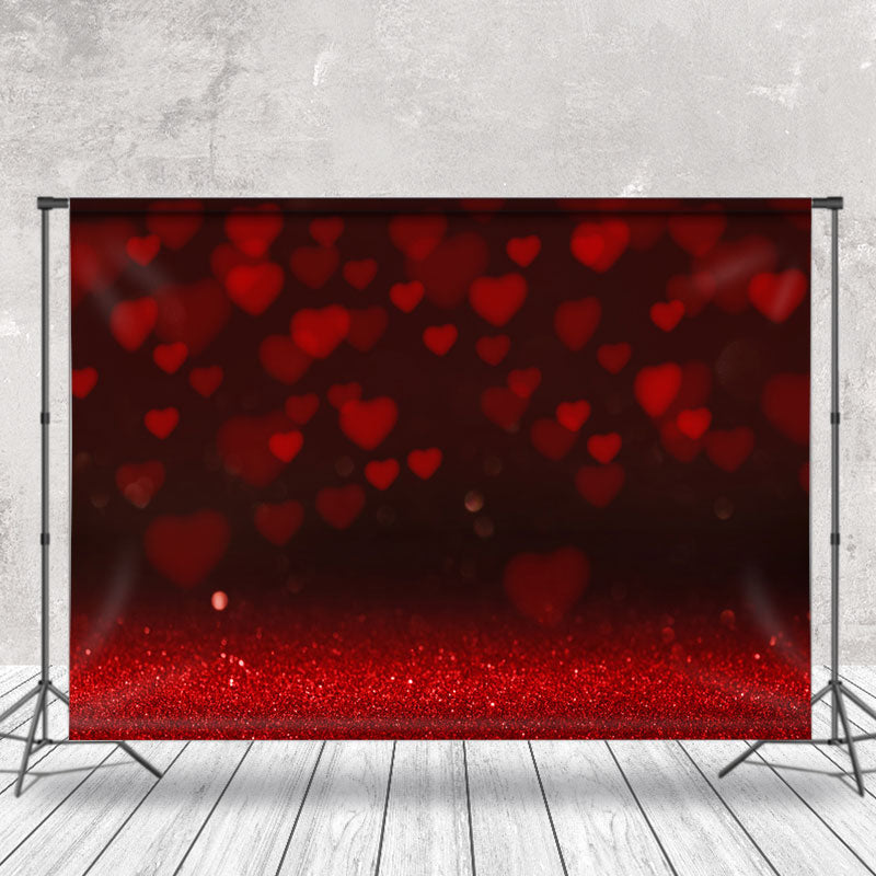 Aperturee - Glitter Dark Red Heart Bokeh Valentines Day Backdrop