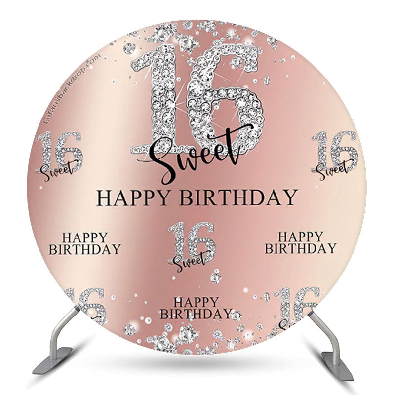 Aperturee Glitter Diamond Sweet 16 Birthday Round Backdrop