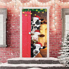 Aperturee - Glitter Farmhouse Funny Cows Christmas Door Cover