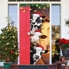 Aperturee - Glitter Farmhouse Funny Cows Christmas Door Cover