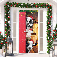 Aperturee - Glitter Farmhouse Funny Cows Christmas Door Cover