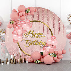 Aperturee - Glitter Floral Rose Gold Round Birthday Backdrop