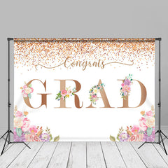 Aperturee - Glitter Floral White Graduation Photography Backdrop