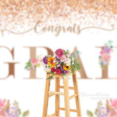 Aperturee - Glitter Floral White Graduation Photography Backdrop