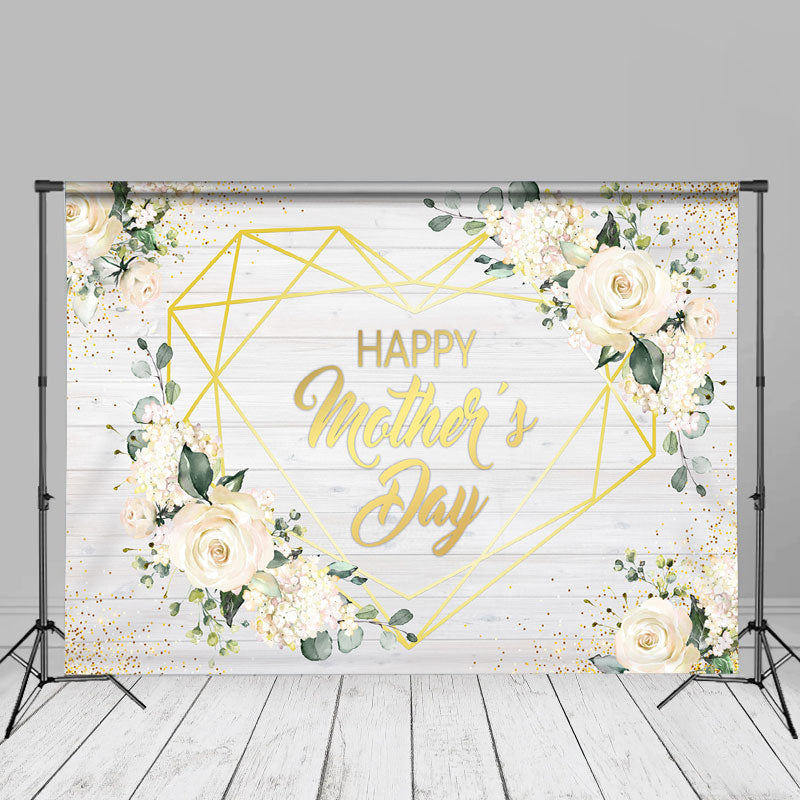 Aperturee - Glitter Floral White Wooden Mothers Day Photo Backdrop