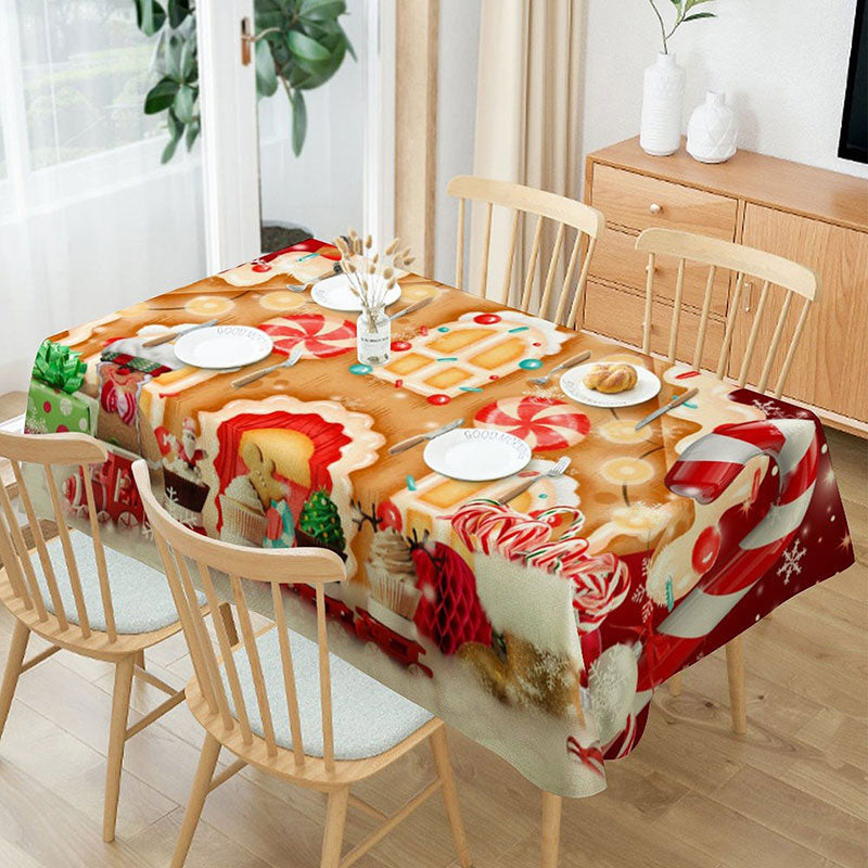 Aperturee - Glitter Gingerbread House Red Christmas Tablecloth