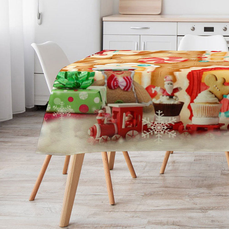 Aperturee - Glitter Gingerbread House Red Christmas Tablecloth