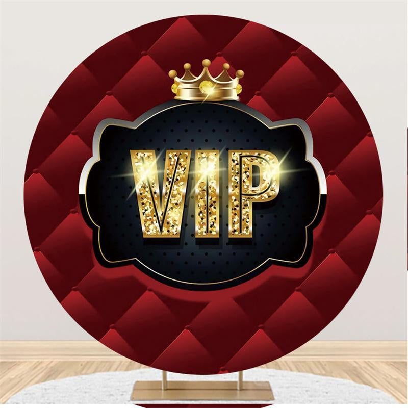 Aperturee Glitter Gloden Vip And Crown Birthday Circle Backdrop