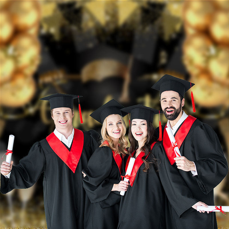 Aperturee - Glitter Gold Balloons Black Grad Party Photo Backdrop