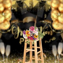 Aperturee - Glitter Gold Balloons Black Grad Party Photo Backdrop