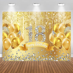 Aperturee - Glitter Gold Balloons Diamond 18Th Birthday Backdrop