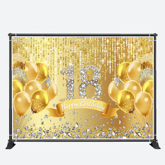 Aperturee - Glitter Gold Balloons Diamond 18Th Birthday Backdrop