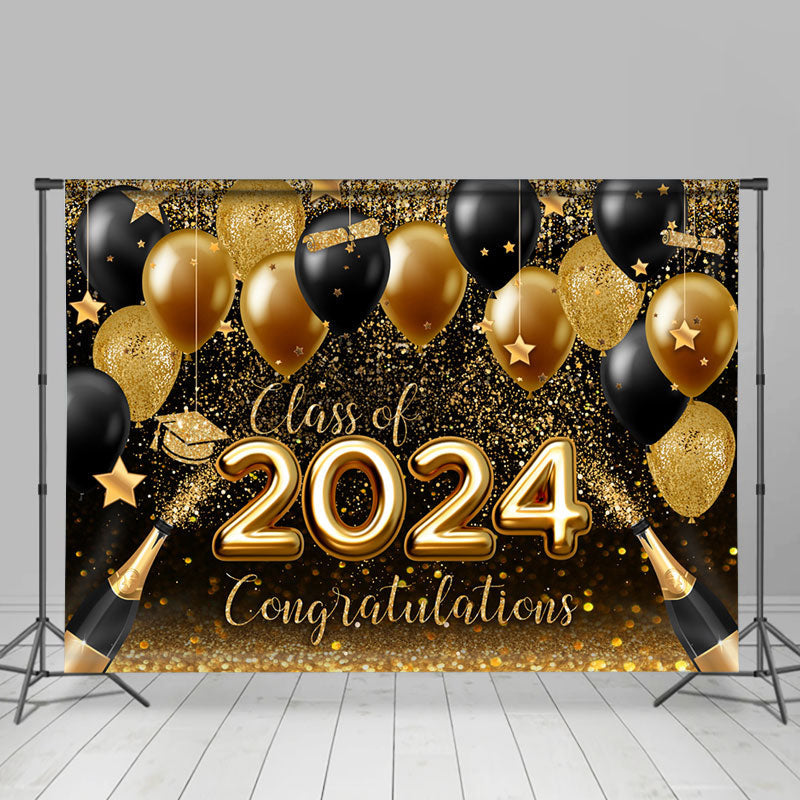 Aperturee - Glitter Gold Black Balloon Bokeh Graduation Backdrop