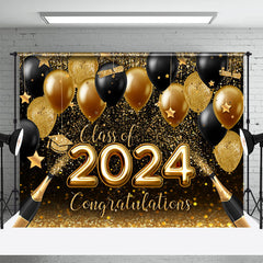 Aperturee - Glitter Gold Black Balloon Bokeh Graduation Backdrop