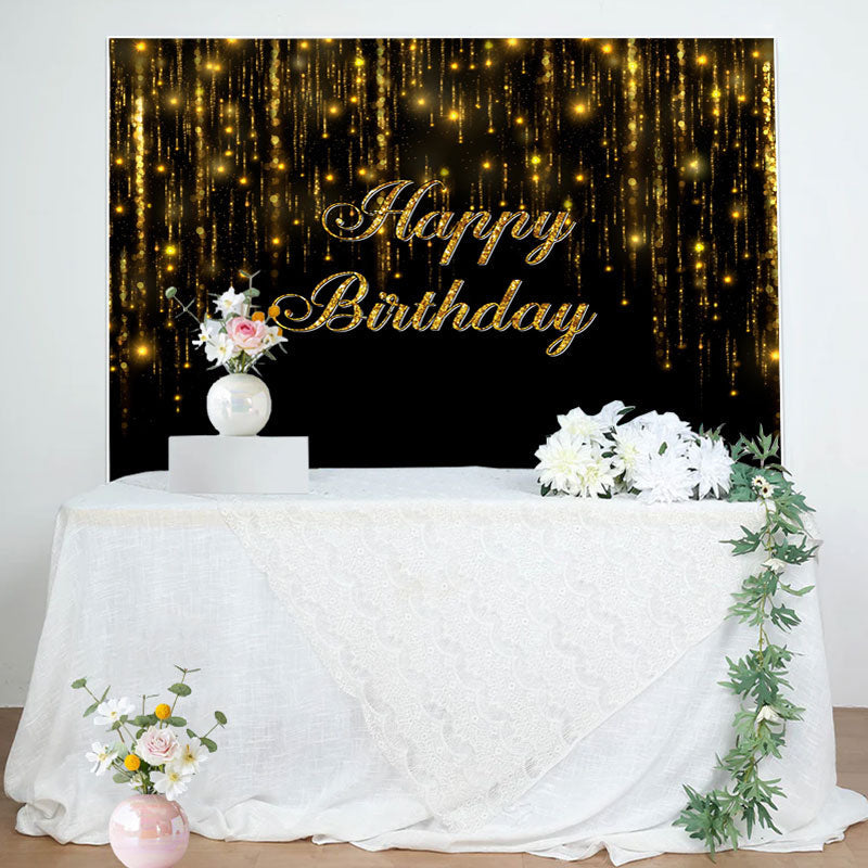 Aperturee - Glitter Gold Black Bokeh Simple Birthday Backdrop