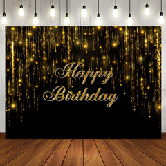 Aperturee - Glitter Gold Black Bokeh Simple Birthday Backdrop