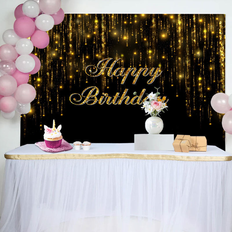 Aperturee - Glitter Gold Black Bokeh Simple Birthday Backdrop