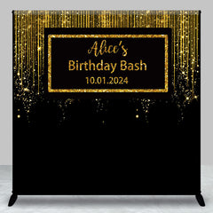 Aperturee - Glitter Gold Black Custom Birthday Bash Backdrop