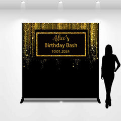 Aperturee - Glitter Gold Black Custom Birthday Bash Backdrop