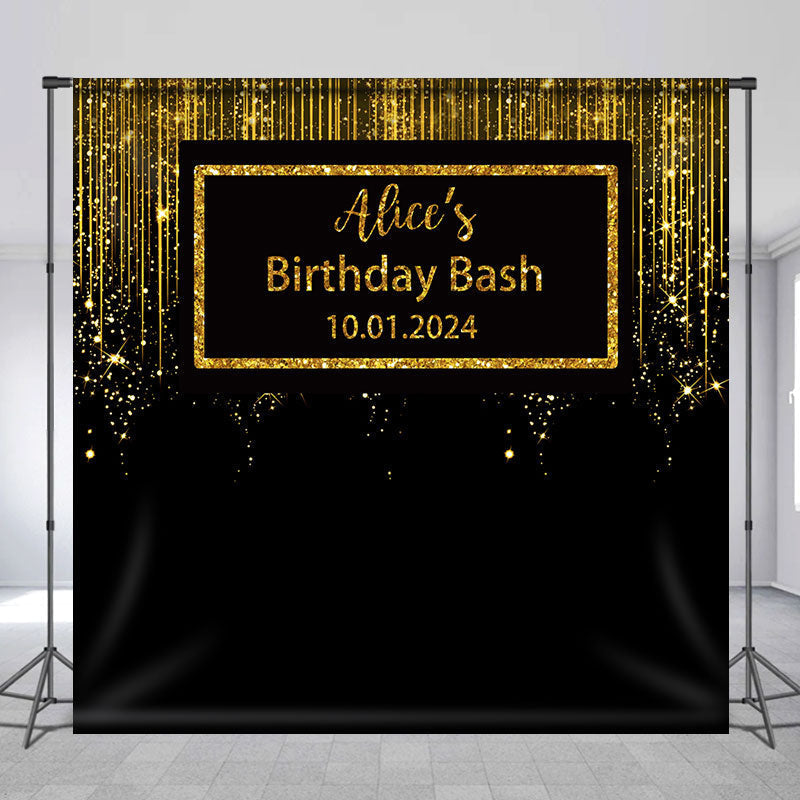 Aperturee - Glitter Gold Black Custom Birthday Bash Backdrop