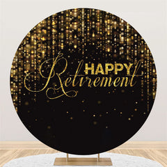 Aperturee Glitter Gold Black Happy Retirement Round Backdrop