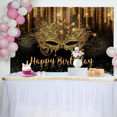 Aperturee - Glitter Gold Black Masquerade Birthday Backdrop