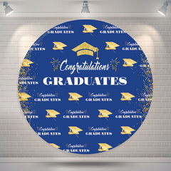 Aperturee Glitter Gold Blue Round Graduation Backdrop Cover