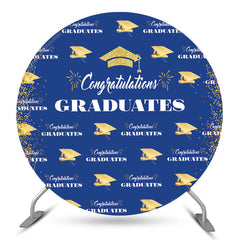 Aperturee Glitter Gold Blue Round Graduation Backdrop Cover