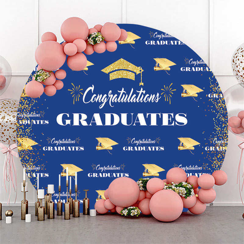 Aperturee Glitter Gold Blue Round Graduation Backdrop Cover