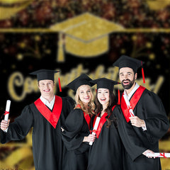 Aperturee - Glitter Gold Cap Congratulations Grad Photo Backdrop