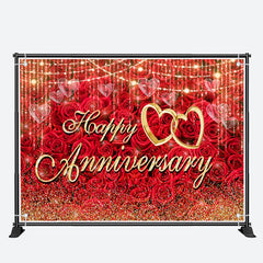 Aperturee - Glitter Gold Dots Rose Happy Anniversary Backdrop