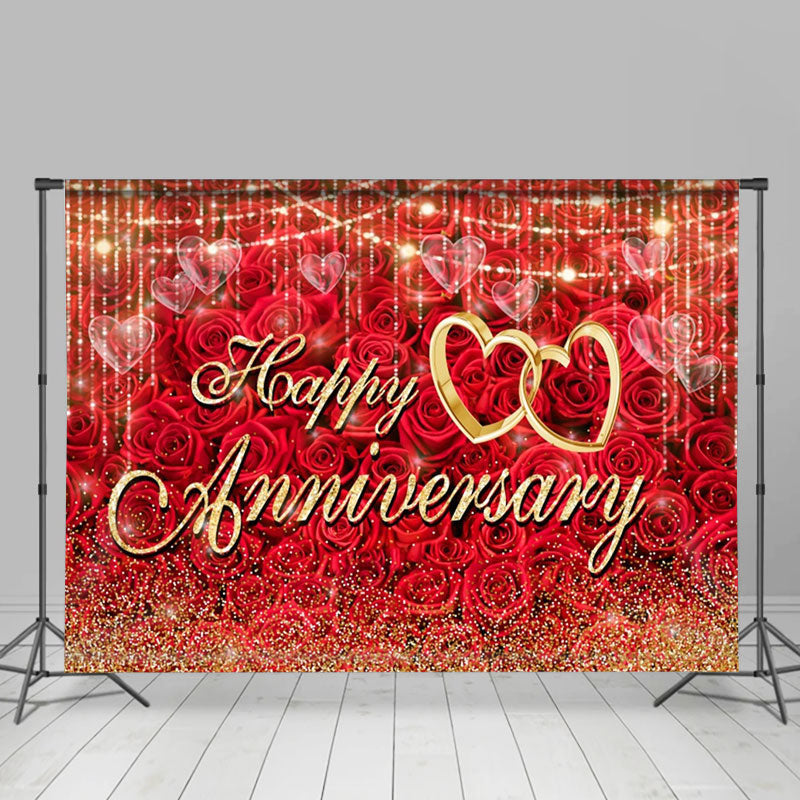 Aperturee - Glitter Gold Dots Rose Happy Anniversary Backdrop