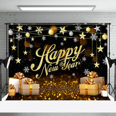 Aperturee - Glitter Gold Gift Box Snowflake New Year Backdrop