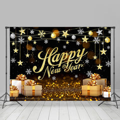 Aperturee - Glitter Gold Gift Box Snowflake New Year Backdrop