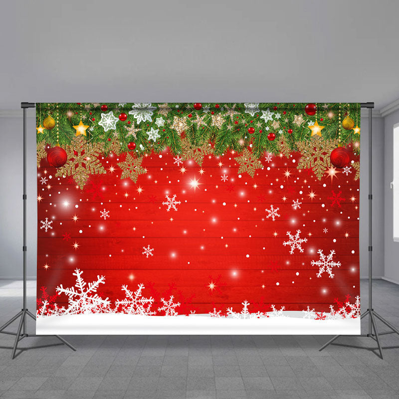 Aperturee - Glitter Gold White Snow Red Christmas Backdrop