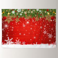 Aperturee - Glitter Gold White Snow Red Christmas Backdrop