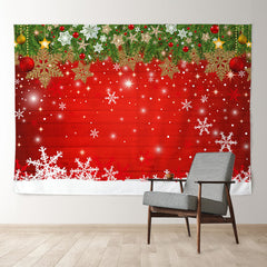 Aperturee - Glitter Gold White Snow Red Christmas Backdrop