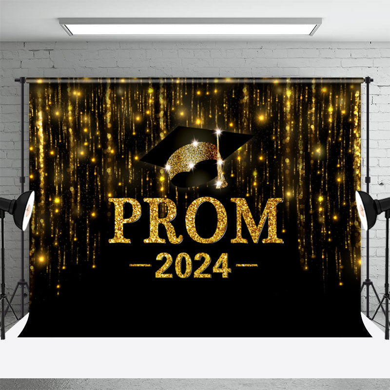 Aperturee - Glitter Golden Black Hat Graduation Prom Backdrop