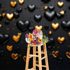 Aperturee - Glitter Golden Black Heart Valentines Day Backdrop