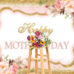 Aperturee - Glitter Golden Pink Floral Backdrop For Mothers Day