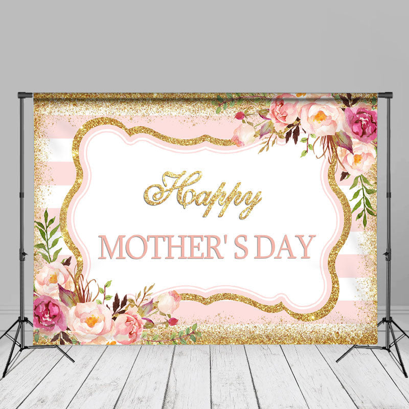 Aperturee - Glitter Golden Pink Floral Backdrop For Mothers Day