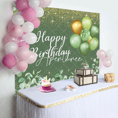 Aperturee - Glitter Green Balloons Happy Birthday Backdrop