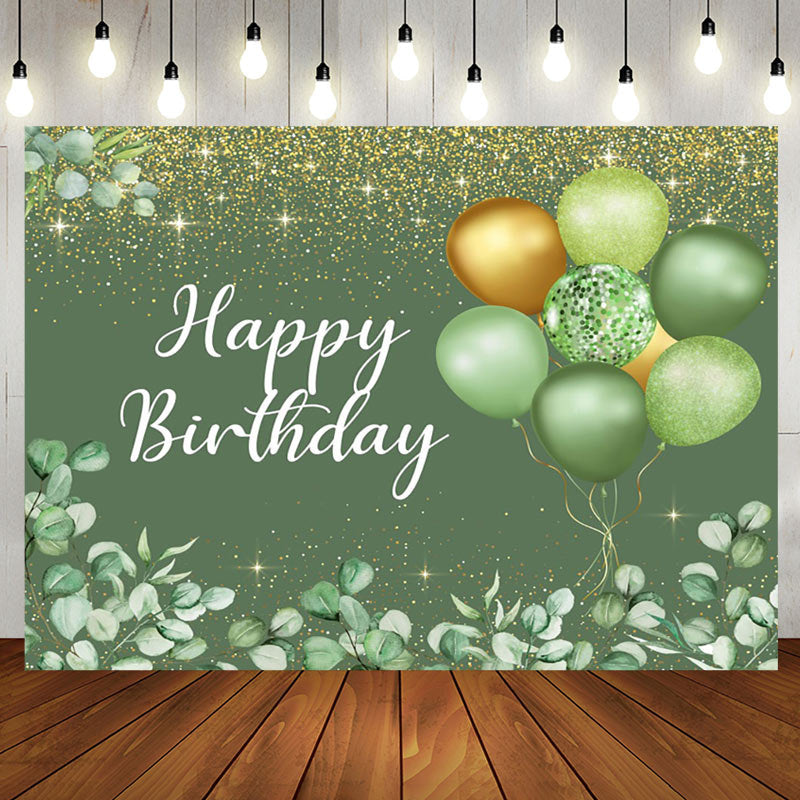 Aperturee - Glitter Green Balloons Happy Birthday Backdrop