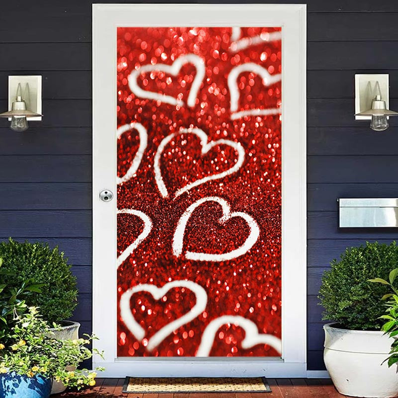 Aperturee - Glitter Hearts Red Bokeh Valentines Day Door Cover