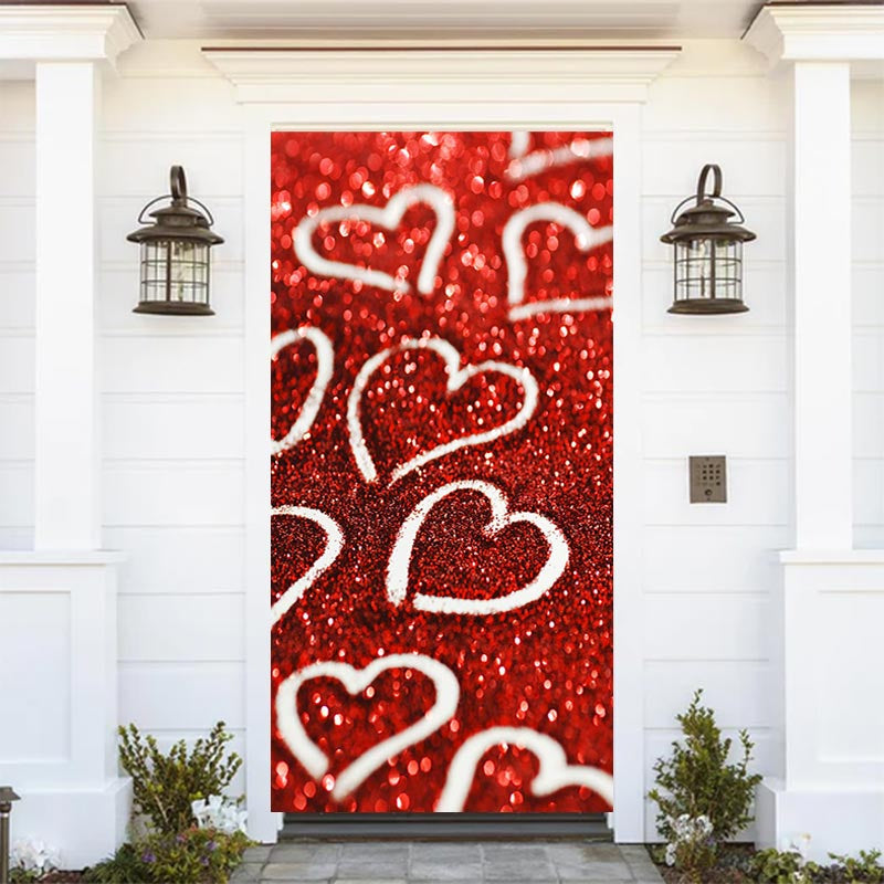 Aperturee - Glitter Hearts Red Bokeh Valentines Day Door Cover