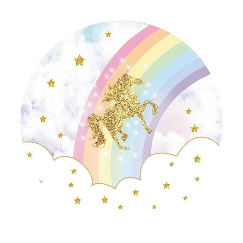 Aperturee - Glitter Horse Rainbow And Star Circle Birthday Backdrop