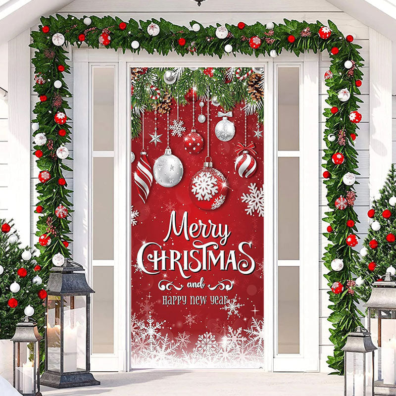 Aperturee - Glitter Light Ball Red New Year Christmas Door Cover