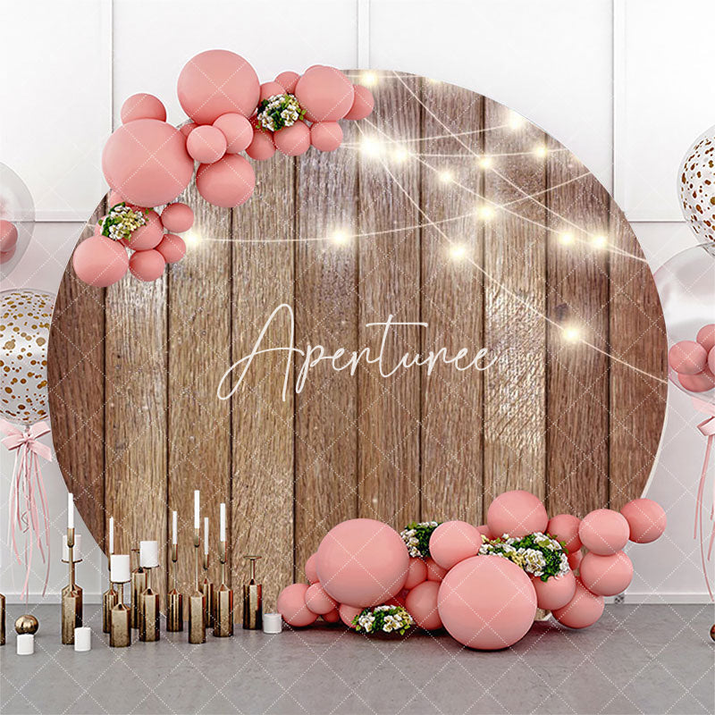 Aperturee - Glitter Light Brown Wooden Round Backdrop For Partry