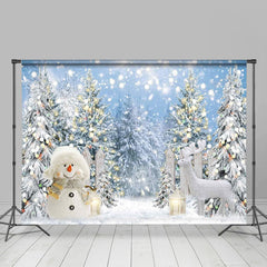 Aperturee - Glitter Light Snowy Tree Snowman Elk Winter Backdrop