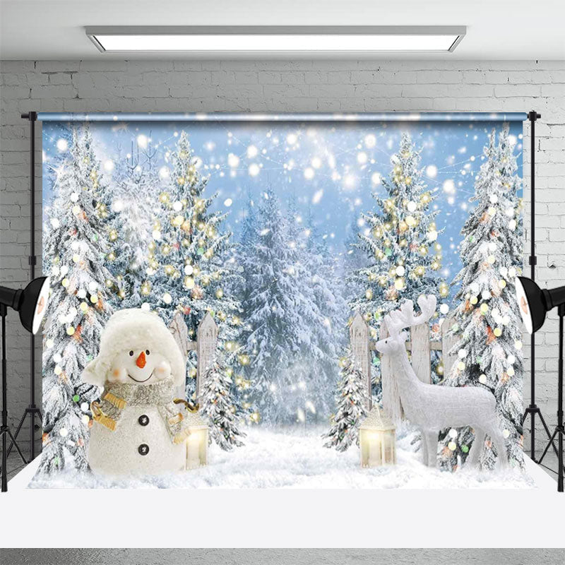 Aperturee - Glitter Light Snowy Tree Snowman Elk Winter Backdrop